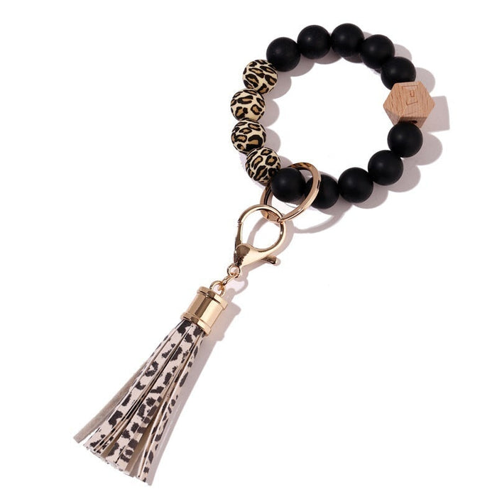 Wholesale Silicone Bead Bracelet Wood Bead Tassel Keychain JDC-KC-JinHan001 Keychains 金涵 #14 Wholesale Jewelry JoyasDeChina Joyas De China