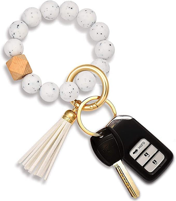 Wholesale Silicone Bead Bracelet Wood Bead Tassel Keychain JDC-KC-JinHan001 Keychains 金涵 white Wholesale Jewelry JoyasDeChina Joyas De China