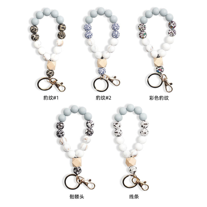 Wholesale Silicone Beaded Wood Bead Keychain Wristlet JDC-KC-ZhiS001 Keychains 智尚 Wholesale Jewelry JoyasDeChina Joyas De China