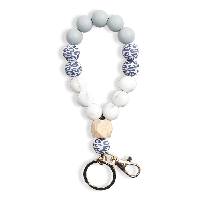 Wholesale Silicone Beaded Wood Bead Keychain Wristlet JDC-KC-ZhiS001 Keychains 智尚 Leopard Blue Wholesale Jewelry JoyasDeChina Joyas De China