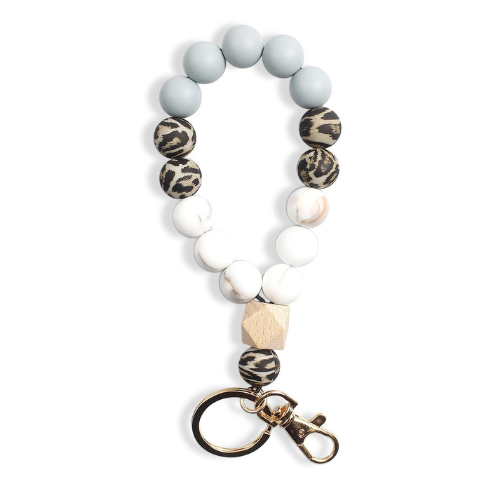 Wholesale Silicone Beaded Wood Bead Keychain Wristlet JDC-KC-ZhiS001 Keychains 智尚 Leopard print Wholesale Jewelry JoyasDeChina Joyas De China