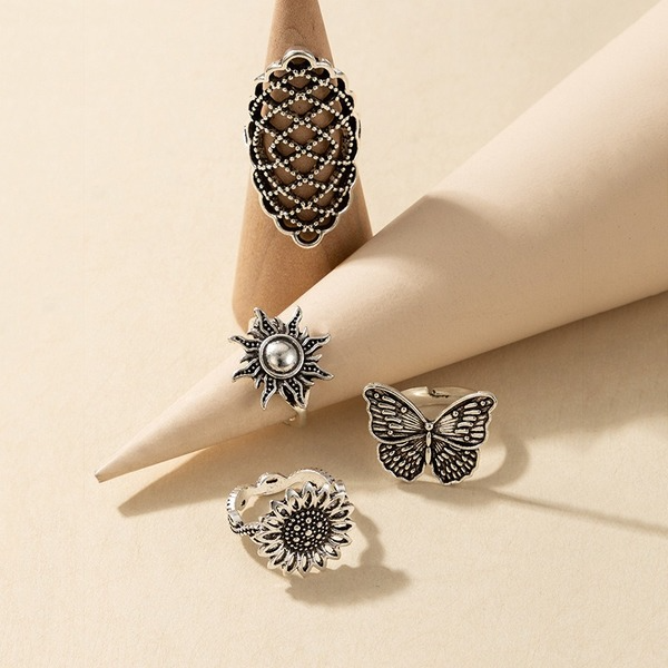 Bulk Jewelry Wholesale silver alloy butterfly flowers sun retro ring 4-piece set JDC-RS-C120 Wholesale factory from China YIWU China