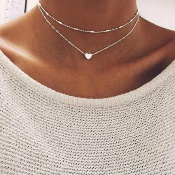 Bulk Jewelry Wholesale silver alloy copper peach heart multi-layer clavicle Necklace JDC-NE-F339 Wholesale factory from China YIWU China