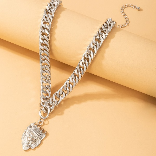 Bulk Jewelry Wholesale silver alloy diamond lion thick chain necklace JDC-NE-C076 Wholesale factory from China YIWU China