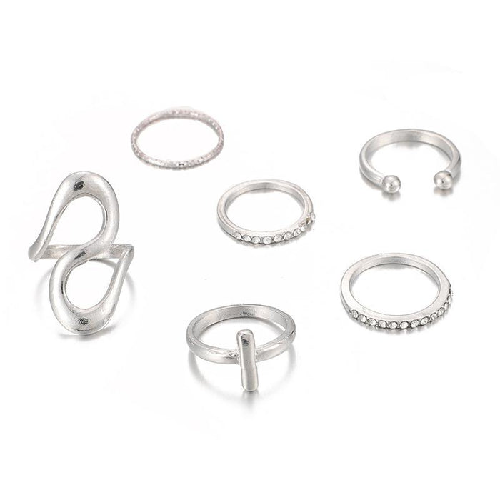 Bulk Jewelry Wholesale silver alloy geometric cross ring 6 six-piece set JDC-RS-C201 Wholesale factory from China YIWU China