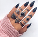 Bulk Jewelry Wholesale silver alloy hollow carved crown black gem 10-piece set ring JDC-RS-C190 Wholesale factory from China YIWU China