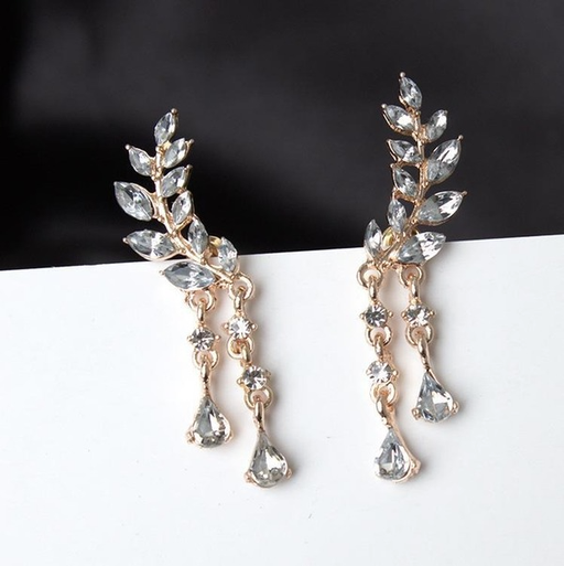 Bulk Jewelry Wholesale silver alloy leaf tassel crystal stud JDC-ES-RL009 Wholesale factory from China YIWU China