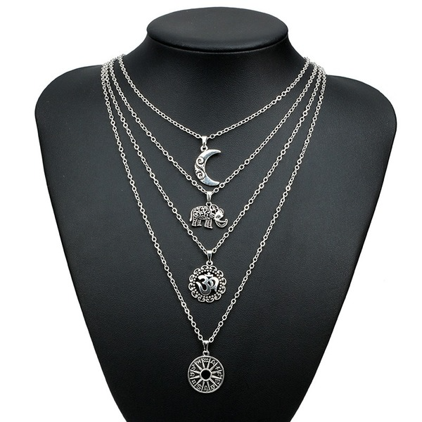 Bulk Jewelry Wholesale silver alloy multilayer 3D elephant moon pendant necklace JDC-NE-C014 Wholesale factory from China YIWU China