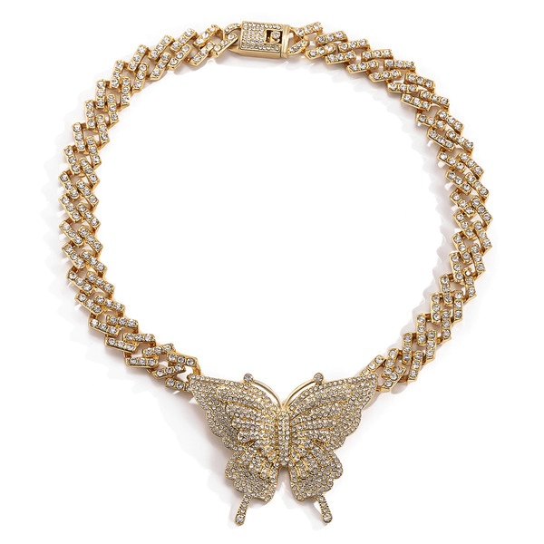 Wholesale silver alloy Rhinestone Large Butterfly Necklace JDC-NE-KunJ004 Necklaces JoyasDeChina White K 3697 Wholesale Jewelry JoyasDeChina Joyas De China