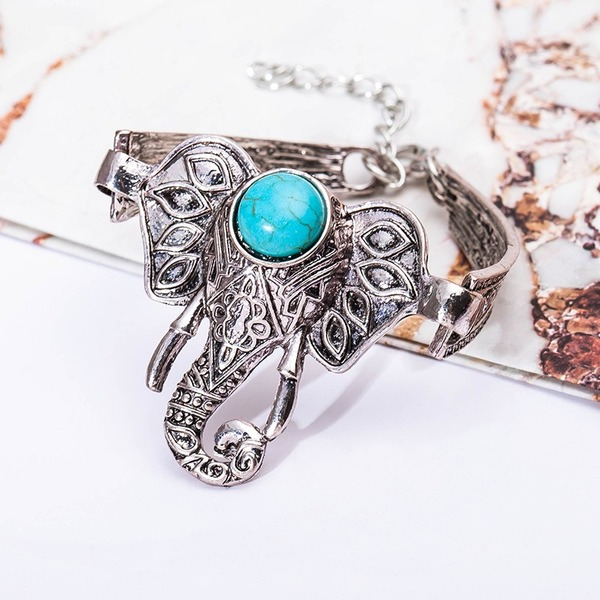 Bulk Jewelry Wholesale silver alloy Turquoise elephant Bracelet JDC-BT-D534 Wholesale factory from China YIWU China