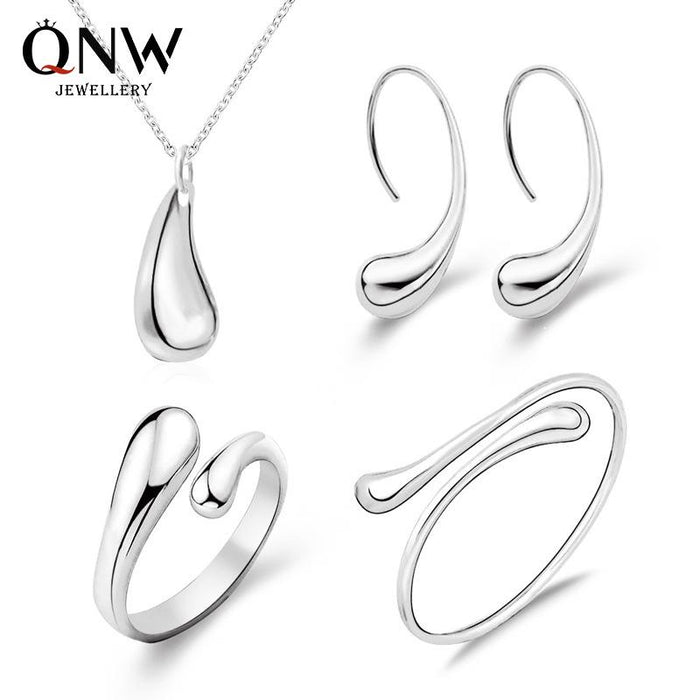 Bulk Jewelry Wholesale silver alloy water drop necklace ear hook ring four-piece set JDC-NE-D625 Wholesale factory from China YIWU China