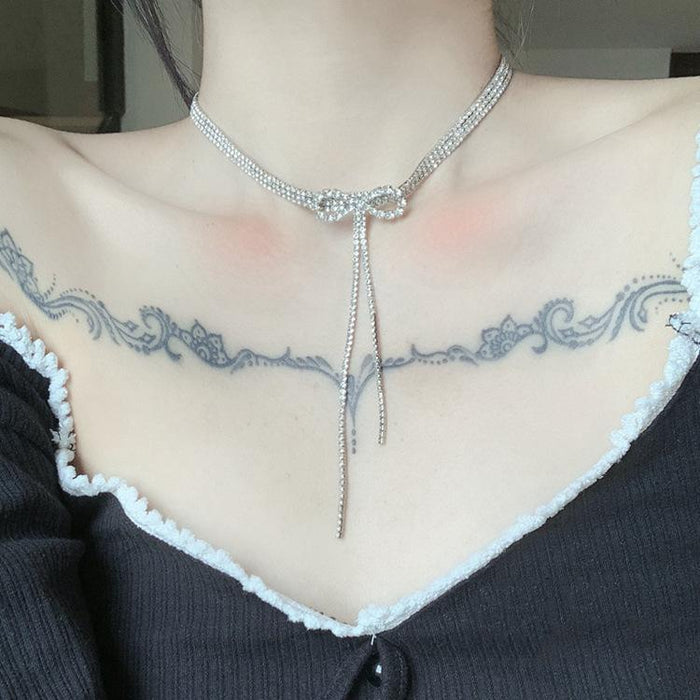 Bulk Jewelry Wholesale silver bow rhinestone stainless steel necklace choker JDC-NE-L016 Wholesale factory from China YIWU China