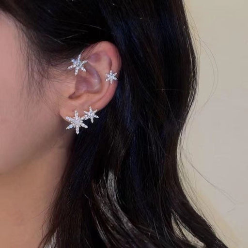 Wholesale silver diamond-encrusted snowflake alloy earhooks JDC-ES-ChiH007 Earrings 池豪 Wholesale Jewelry JoyasDeChina Joyas De China