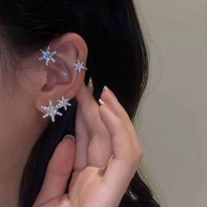 Wholesale silver diamond-encrusted snowflake alloy earhooks JDC-ES-ChiH007 Earrings 池豪 Left ear Wholesale Jewelry JoyasDeChina Joyas De China