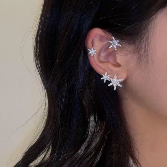 Wholesale silver diamond-encrusted snowflake alloy earhooks JDC-ES-ChiH007 Earrings 池豪 Right ear Wholesale Jewelry JoyasDeChina Joyas De China