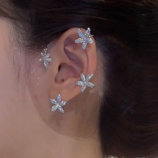 Wholesale silver diamond-set flower alloy ear clips JDC-ES-ChiH005 Earrings 池豪 Wholesale Jewelry JoyasDeChina Joyas De China