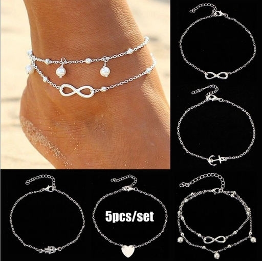 Bulk Jewelry Wholesale silver heart anchor artificial pearl alloy anklet JDC-AS-F313 Wholesale factory from China YIWU China