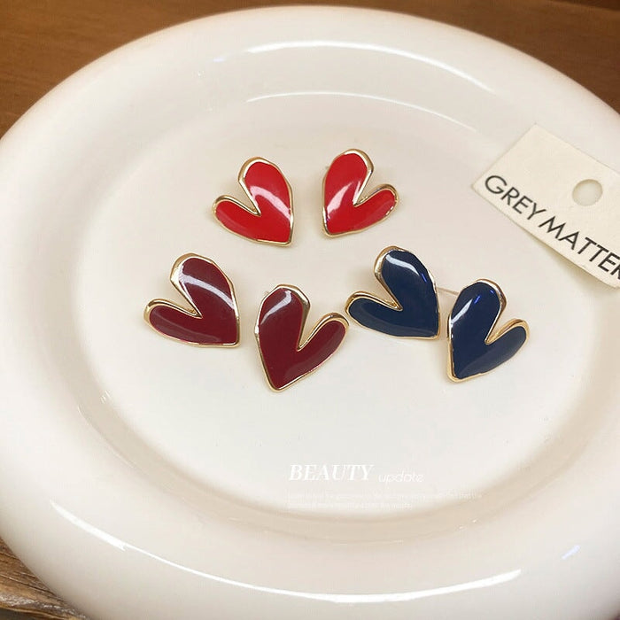 Wholesale Silver Needle Enamel Alloy Heart Earrings JDC-ES-BY176 Earrings 宝钰 Wholesale Jewelry JoyasDeChina Joyas De China