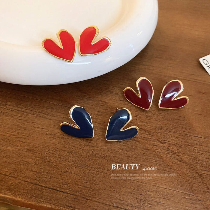 Wholesale Silver Needle Enamel Alloy Heart Earrings JDC-ES-BY176 Earrings 宝钰 Wholesale Jewelry JoyasDeChina Joyas De China