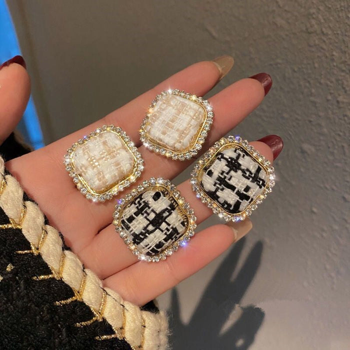 Wholesale Silver Needle Rhinestone Alloy Check Earrings JDC-ES-XC345 Earrings 夏晨 Wholesale Jewelry JoyasDeChina Joyas De China