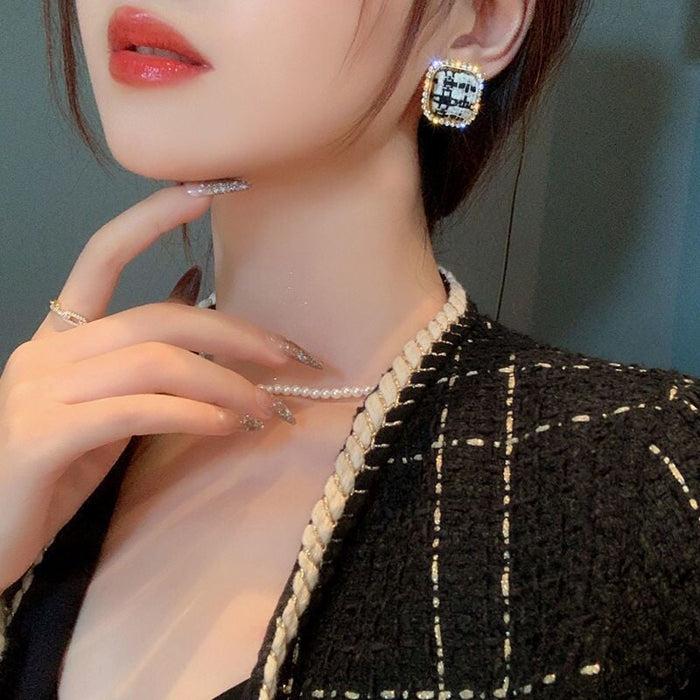 Wholesale Silver Needle Rhinestone Alloy Check Earrings JDC-ES-XC345 Earrings 夏晨 Wholesale Jewelry JoyasDeChina Joyas De China
