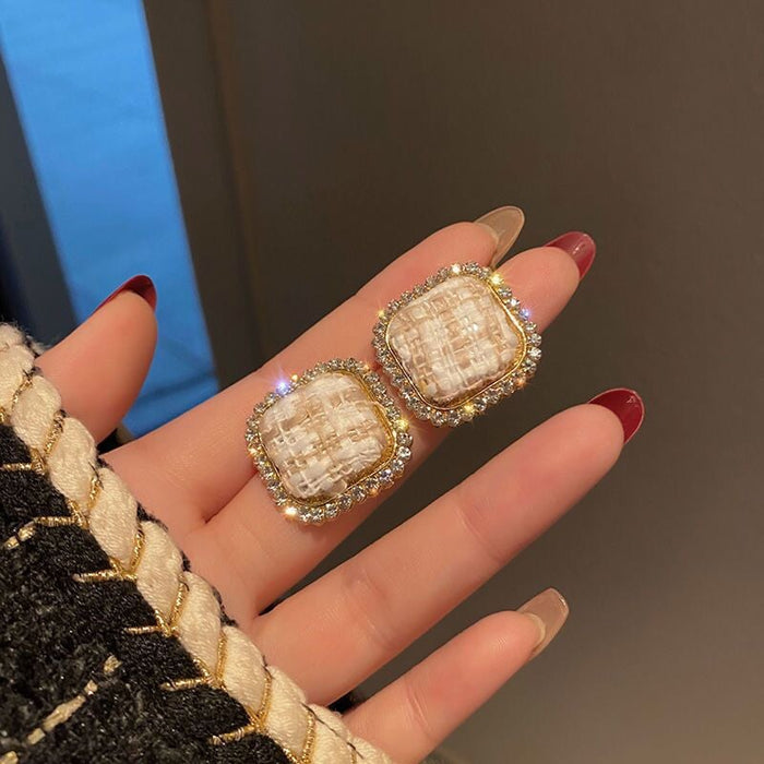 Wholesale Silver Needle Rhinestone Alloy Check Earrings JDC-ES-XC345 Earrings 夏晨 Wholesale Jewelry JoyasDeChina Joyas De China