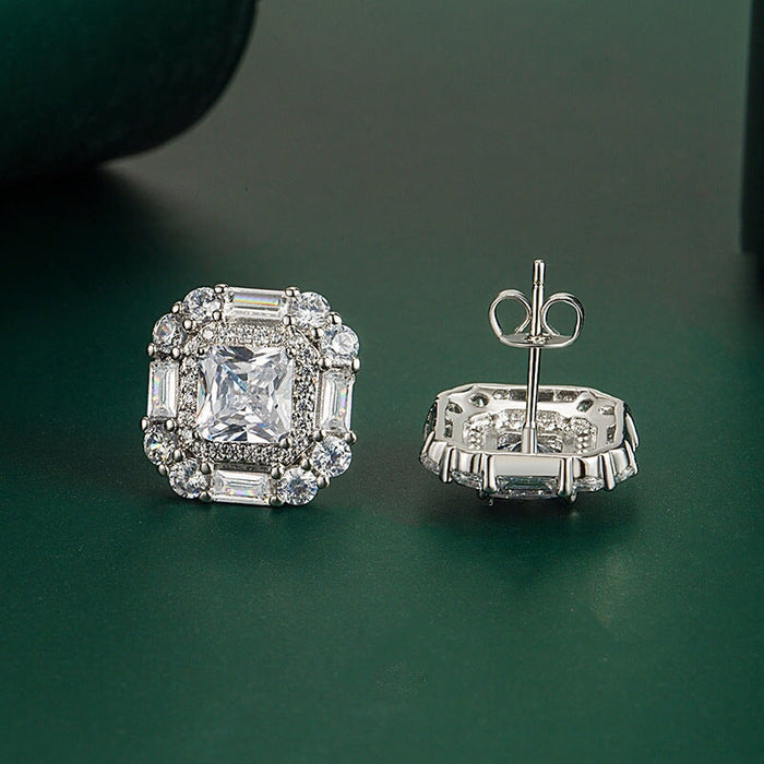 Wholesale silver plated color pomegranate red geometric square stud earrings JDC-ES-BZ010 Earrings 标志 Wholesale Jewelry JoyasDeChina Joyas De China