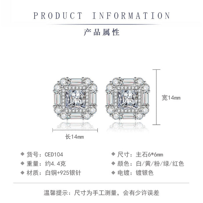 Wholesale silver plated color pomegranate red geometric square stud earrings JDC-ES-BZ010 Earrings 标志 Wholesale Jewelry JoyasDeChina Joyas De China