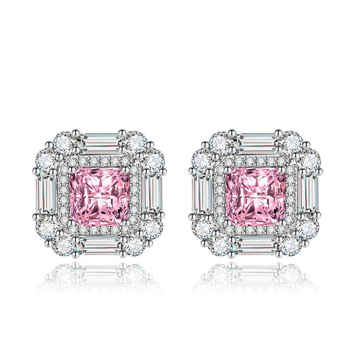 Wholesale silver plated color pomegranate red geometric square stud earrings JDC-ES-BZ010 Earrings 标志 pink Wholesale Jewelry JoyasDeChina Joyas De China