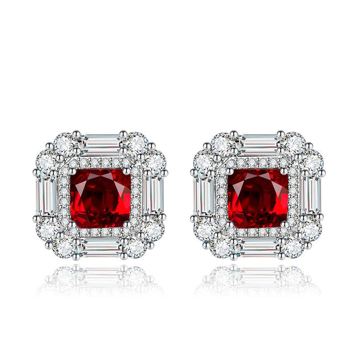 Wholesale silver plated color pomegranate red geometric square stud earrings JDC-ES-BZ010 Earrings 标志 red Wholesale Jewelry JoyasDeChina Joyas De China