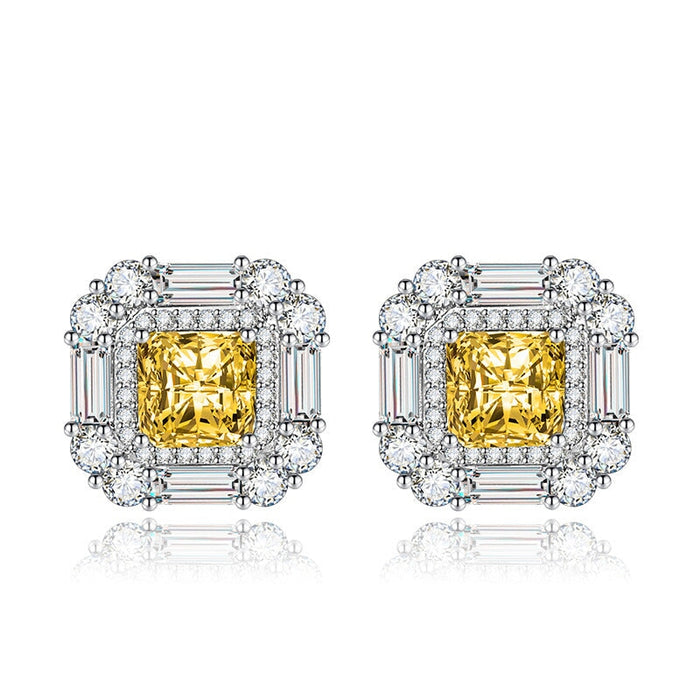 Wholesale silver plated color pomegranate red geometric square stud earrings JDC-ES-BZ010 Earrings 标志 yellow Wholesale Jewelry JoyasDeChina Joyas De China
