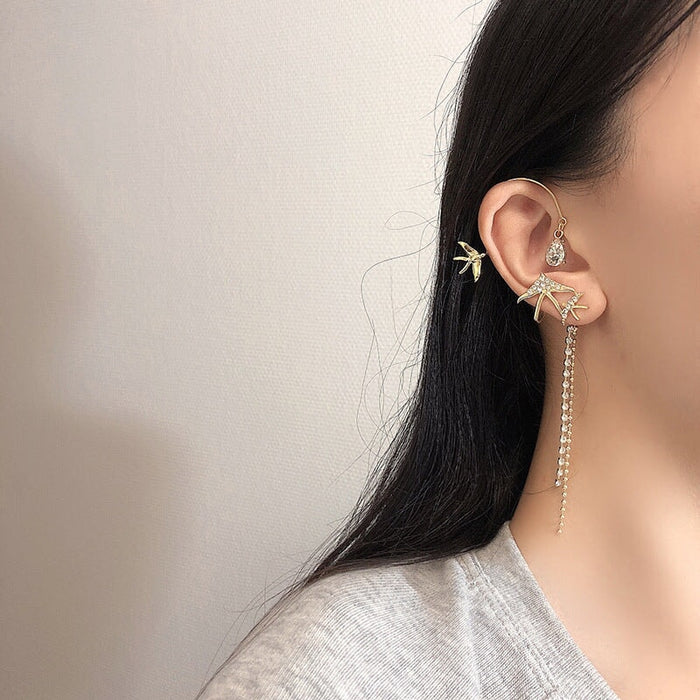 Wholesale silver rhinestone fringe fly swallow alloy earhook JDC-ES-ChiH011 Earrings 池豪 Wholesale Jewelry JoyasDeChina Joyas De China