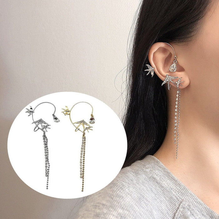 Wholesale silver rhinestone fringe fly swallow alloy earhook JDC-ES-ChiH011 Earrings 池豪 Wholesale Jewelry JoyasDeChina Joyas De China