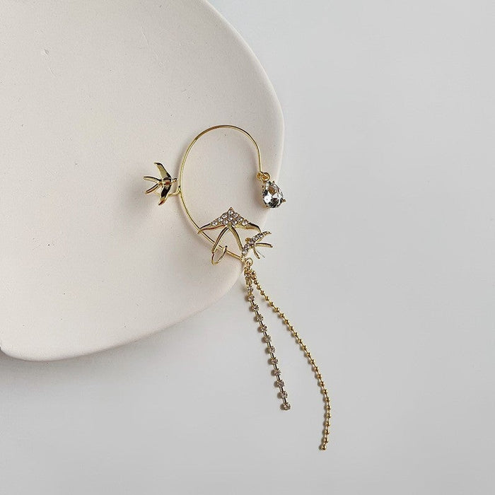Wholesale silver rhinestone fringe fly swallow alloy earhook JDC-ES-ChiH011 Earrings 池豪 Golden right ear Wholesale Jewelry JoyasDeChina Joyas De China