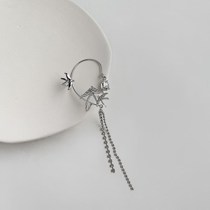 Wholesale silver rhinestone fringe fly swallow alloy earhook JDC-ES-ChiH011 Earrings 池豪 Silver right ear Wholesale Jewelry JoyasDeChina Joyas De China