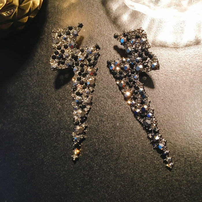 Wholesale Silver Rhinestone Steel Pin Earrings JDC-ES-ZhanS001 Earrings 瞻盛 E1396-black steel needle Wholesale Jewelry JoyasDeChina Joyas De China