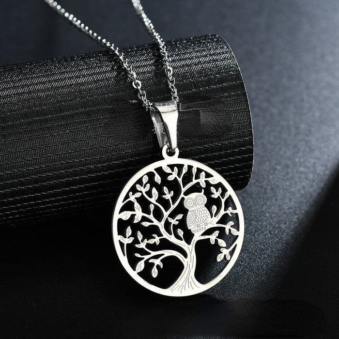Wholesale silver Stainless Steel Tree of Life Necklace JDC-NE-RXSFL006 Necklaces JoyasDeChina H steel color Wholesale Jewelry JoyasDeChina Joyas De China