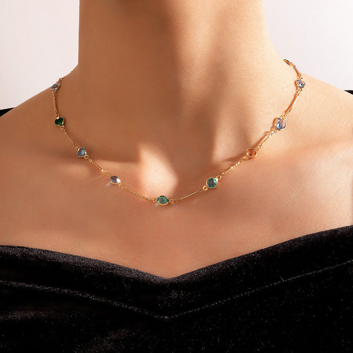 Wholesale simple Green Rhinestone short single layer Necklaces JDC-NE-C242 Necklaces 陌茗 Wholesale Jewelry JoyasDeChina Joyas De China