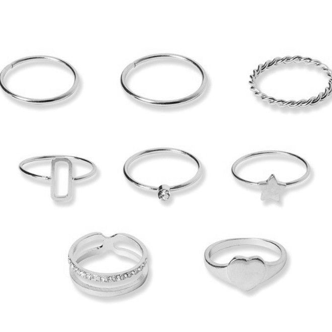 Wholesale Simple Love Star Alloy Ring Set JDC-RS-RL044 Rings 瑞列 silver Wholesale Jewelry JoyasDeChina Joyas De China
