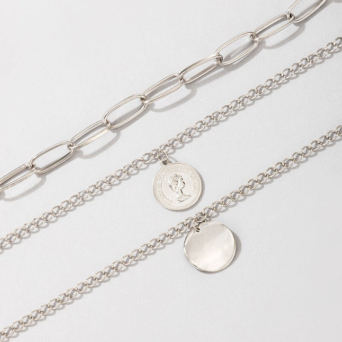 Wholesale simple punk thick chain multilayer silver wafer Necklace JDC-NE-C237 necklaces 陌茗 Wholesale Jewelry JoyasDeChina Joyas De China