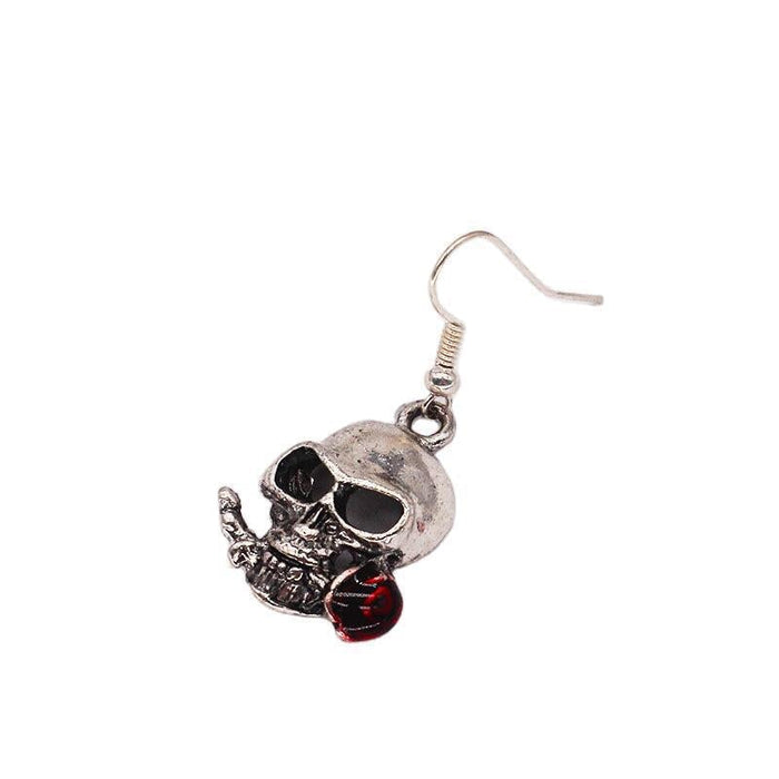 Wholesale skull mouth bite rose ancient silver alloy stud earrings JDC-ES-YYFF013 Earrings 燕羽飞飞 Wholesale Jewelry JoyasDeChina Joyas De China