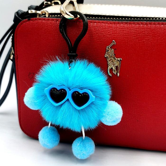 Wholesale small briquette imitation card rabbit hair keychain JDC-KC-QiShi009 Keychains 奇释 Lake blue 7cm Wholesale Jewelry JoyasDeChina Joyas De China