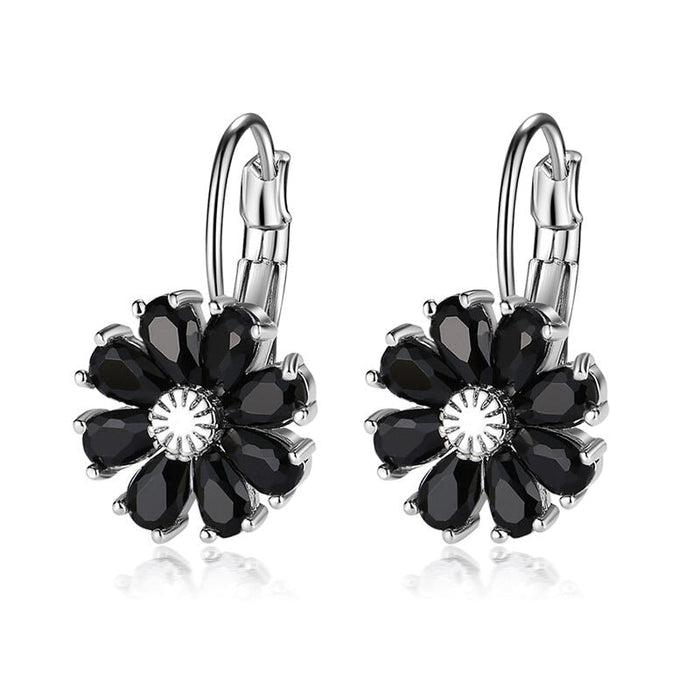 Wholesale small flower colorful zircon earrings MOQ≥2 JDC-ES-Kas001 Earrings 卡诗 Black MOQ2 Wholesale Jewelry JoyasDeChina Joyas De China