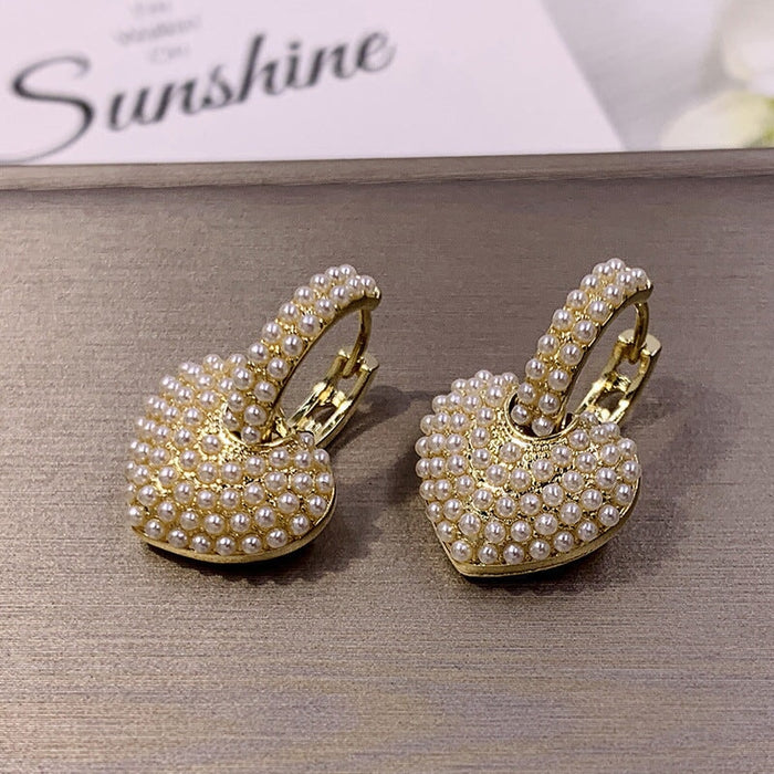 Wholesale small pearl Peach Heart Earrings JDC-ES-ChiH022 Earrings 池豪 heart Wholesale Jewelry JoyasDeChina Joyas De China