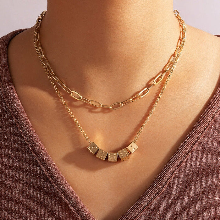Wholesale Smiley Dice Multilayer Alloy Necklace JDC-NE-C235 Necklaces 陌茗 16314gold Wholesale Jewelry JoyasDeChina Joyas De China