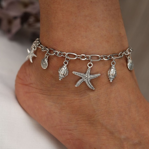 Bulk Jewelry Wholesale smooth Silver Ocean starfish conch pendant alloy Anklet JDC-AS-F408 Wholesale factory from China YIWU China