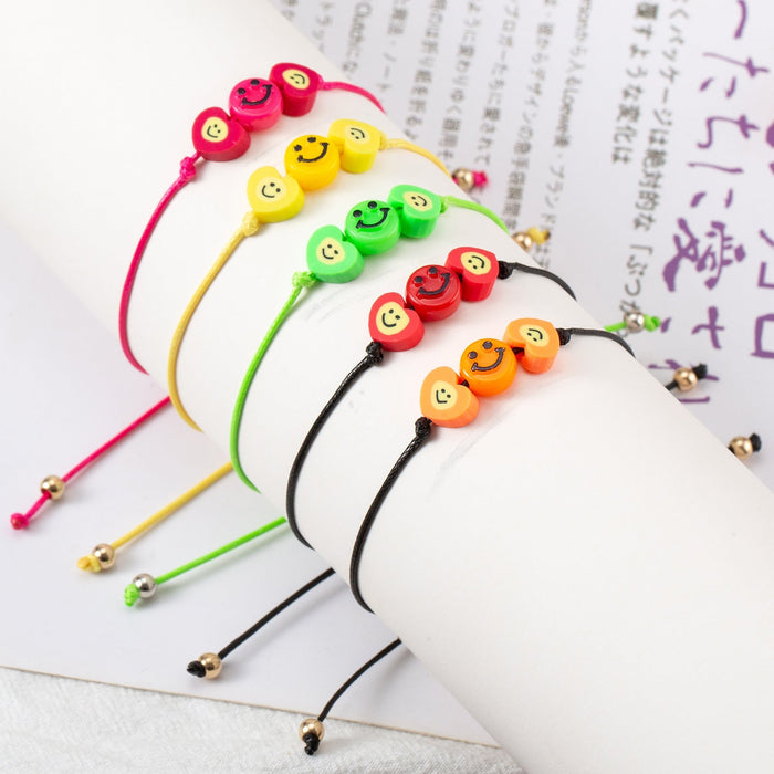 Wholesale soft ceramic resin heart-shaped smiley face knit bracelet JDC-BT-LanT016 Bracelet 阆天 Wholesale Jewelry JoyasDeChina Joyas De China
