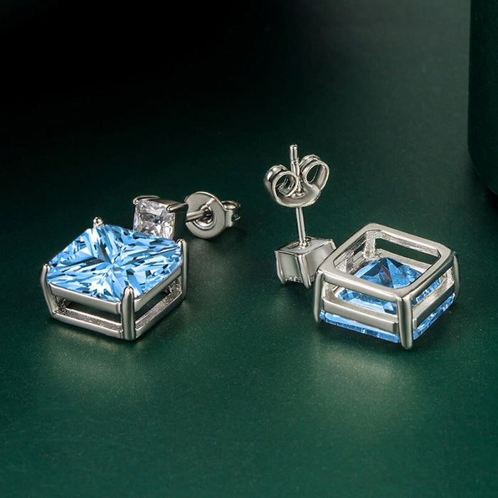 Wholesale splicing square blue silver plated earrings JDC-ES-BZ013 Earrings 标志 Wholesale Jewelry JoyasDeChina Joyas De China