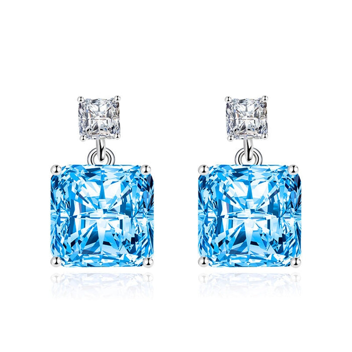 Wholesale splicing square blue silver plated earrings JDC-ES-BZ013 Earrings 标志 Wholesale Jewelry JoyasDeChina Joyas De China