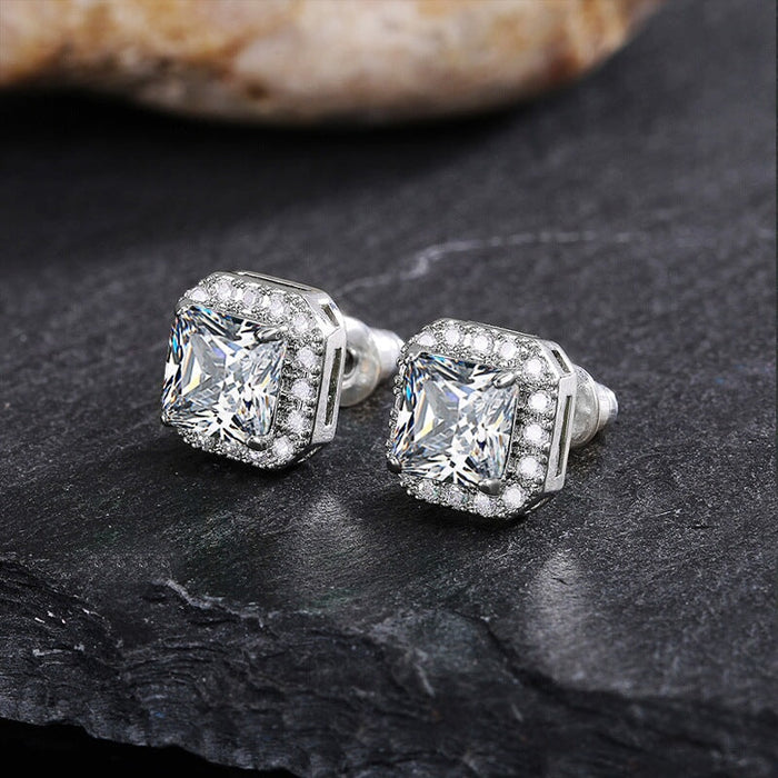 Wholesale square full diamond set green zircon stud earrings JDC-ES-Caos003 Earrings 曹适 00 Wholesale Jewelry JoyasDeChina Joyas De China